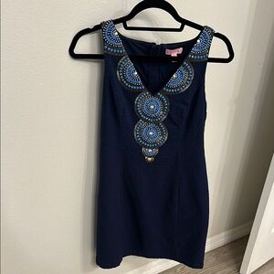 Lilly Pulitzer Navy Blue Dress with Gold and Blue Accents